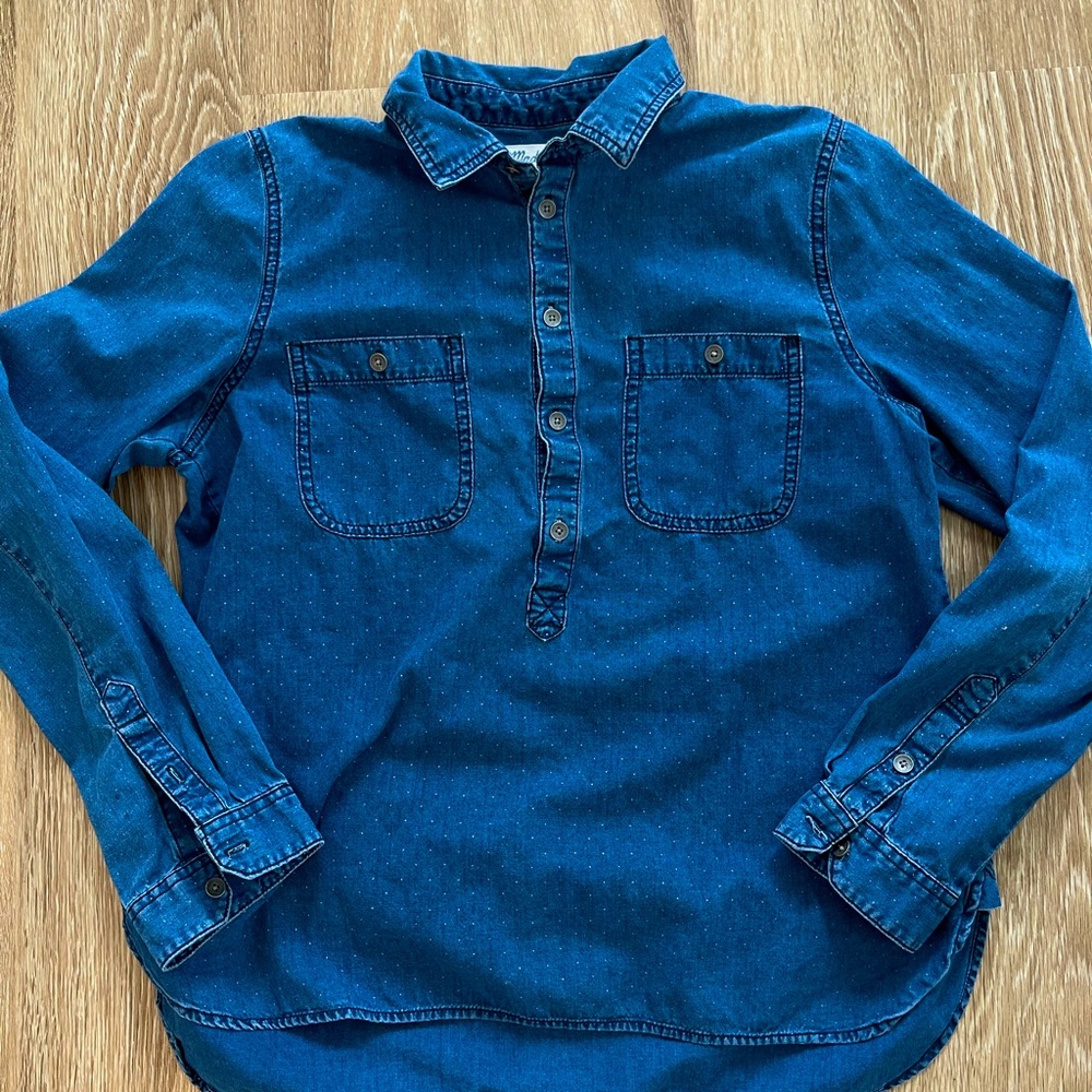 Madewell polka dot chambray denim top